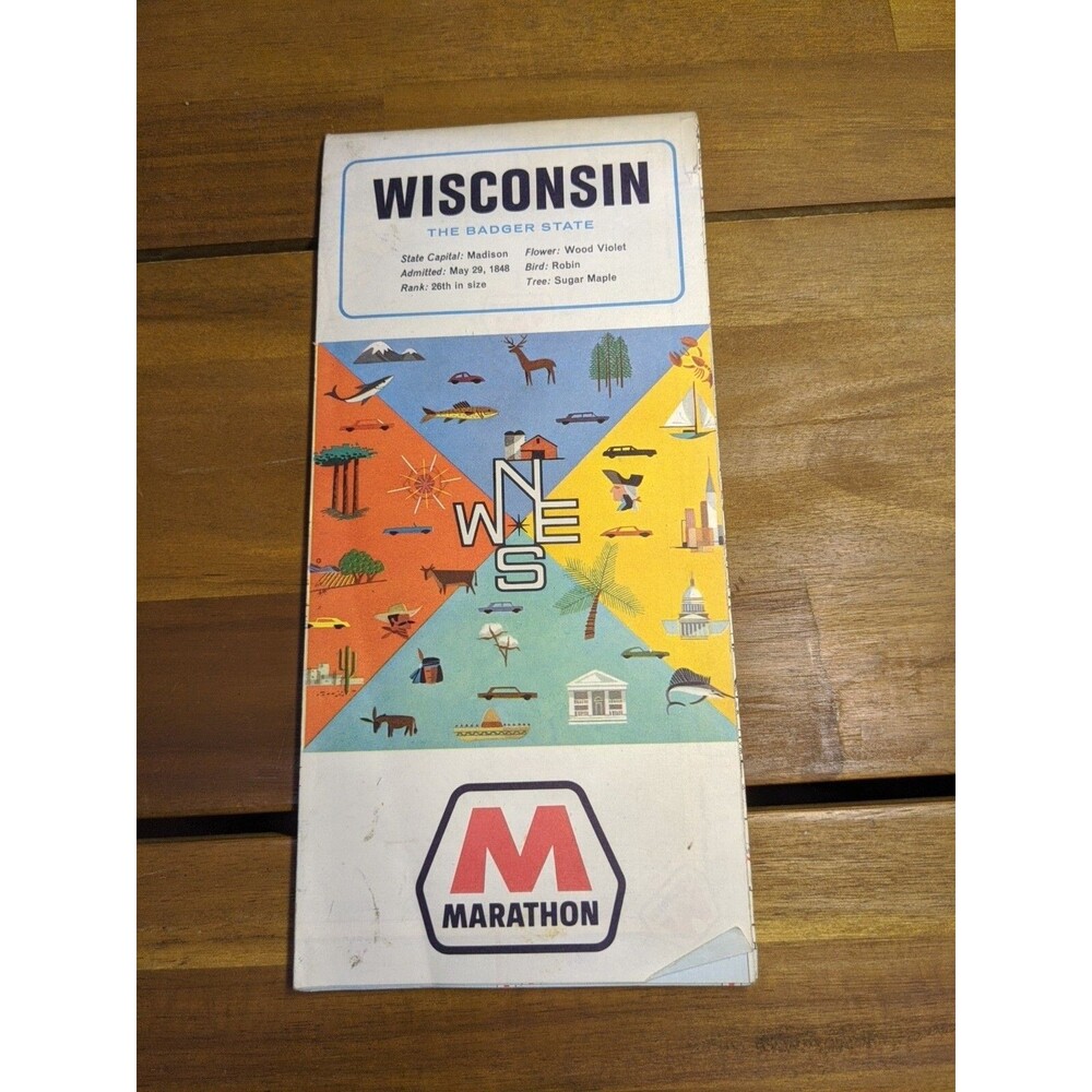 Vintage 1966 Marathon Wisconsin The Badger State Travel Brochure Map